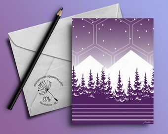 Greeting Card - Mountains & Trees - Purple