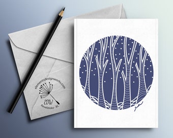 Greeting Card - Circle Series: Trees & Snow - Purple