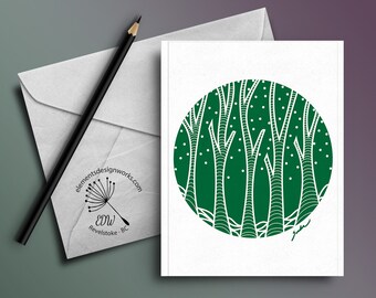 Greeting Card - Circle Series: Trees & Snow - Green