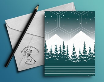 Greeting Card - Mountains & Trees - Deep Teal