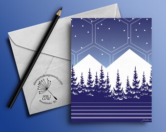 Greeting Card - Mountains & Trees - Blue
