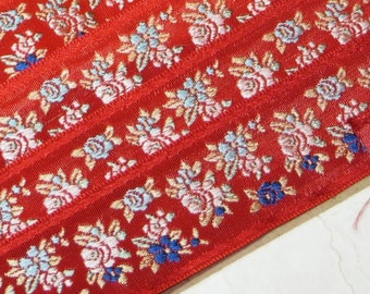1y FRENCH RED OMBRE Jacquard Ribbon tomato red millinery hat flower banding ribbon tag:  Rosette chinoiserie Wedding Antique Doll Dress pink