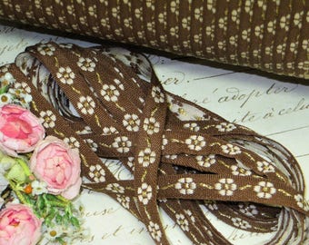 3y BROWN FLOWER METALLIC Trim 3/8" tag: Gold Metal Trim French Flower Jacquard Ribbon Edelweiss Trim Daisy Rosette Rococo Vintage Doll Dress