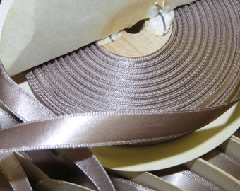 20y Roll MAUVE GRAY CHAMPAGNE 3/8" Satin Ribbon double Faced Trim Taupe Beige French Doll Dress Antique Wedding 1920s ribbonwork Millinery