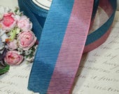 1y PINK MAUVE BLUE Vintage Taffeta Ribbon Woven Rayon French Trim Millinery Bow 1920s Flapper Cloche Hat Work Antique Jacquard Pin Stripe