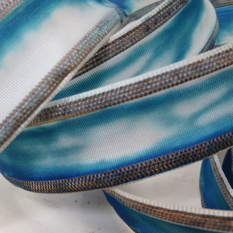 3 Yards 1920 FRENCH METAL RIBBON Hand Dyed Ombre Blue White Rayon ...