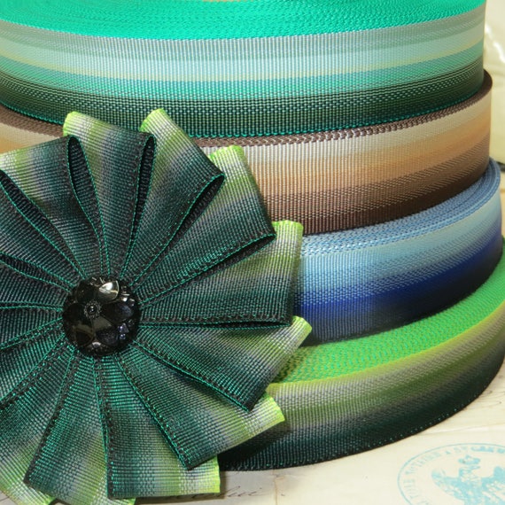 1y 7//8/" GREEN GROSGRAIN RIBBON NATURAL COTTON RAYON TRIM HAT FEDORA COCARDE DOLL