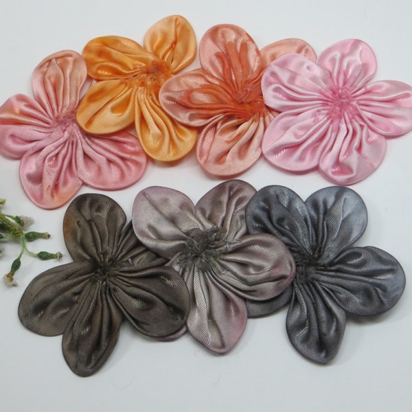 HANDMADE FLOWER Rosette Rose tag: Rolled Millinery Flower Ombre Pink white Gray Blue Pewter Peach Orange Ribbonwork Flower Rose Wired Ribbon