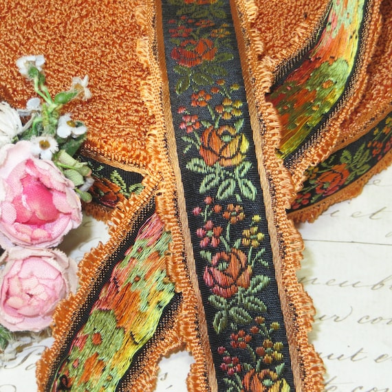 1y VTG 3//4/" FRENCH JACQUARD RIBBON PINK OMBRE ROSE FLOWER TRIM VTG ANTQ BROCADE