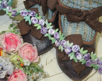 1y VENISE SCHIFFLI LACE Trim Violet ombre  Embroidery Flower Lace Tape Ribbon Applique Vintage Flower Daisy Braid Rose Blue Pink  Doll Dress