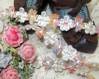 3y WHITE FLOSS BUD Lace Trim French Ribbon Rococo Rosette Flower Mint Butter Yellow Pink Salmon Rose Peach Ruffle Doll Dress Jacquard Gimp