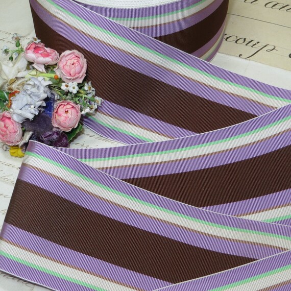 1y VTG 1/" FRENCH VIOLETTE LILAC PURPLE MOIRE RIBBON TRIM FLAPPER HAT COCARDE