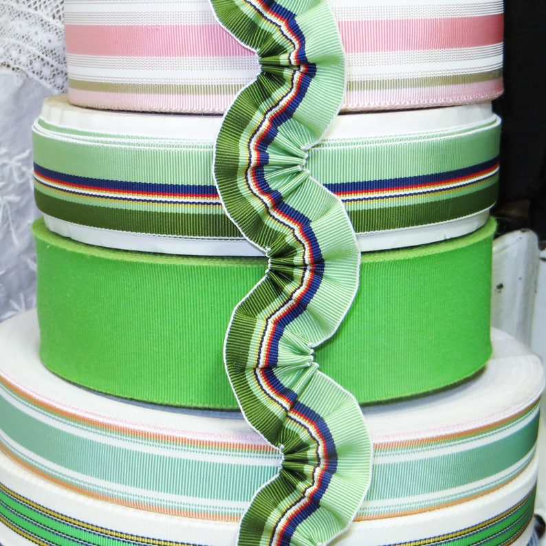 1y 7//8/" GREEN GROSGRAIN RIBBON NATURAL COTTON RAYON TRIM HAT FEDORA COCARDE DOLL