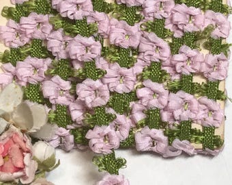 1y FRENCH PINK ROSETTE Trim Ombre White Ribbon 3/8" Daisy Rococo Millinery Flower Jacquard Ribbon Ribbonwork Vintage Doll Dress Hat applique