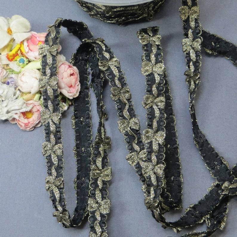 Rococo Ribbon Plate 1y BLACK GOLD METALLIC Rococo Bow Trim Tags: French Rococo Trim Rosette ...
