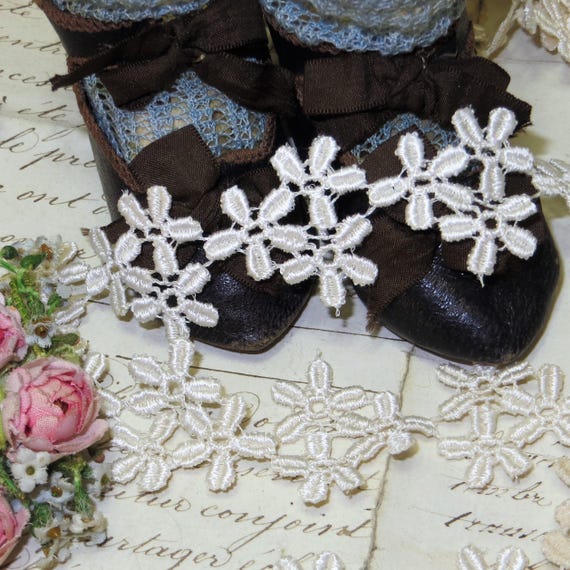 1y VTG 1/" ECRU SCHIFFLI LACE FRENCH COTON WEDDING DOLL DRESS RIBBON TRIM VENISE