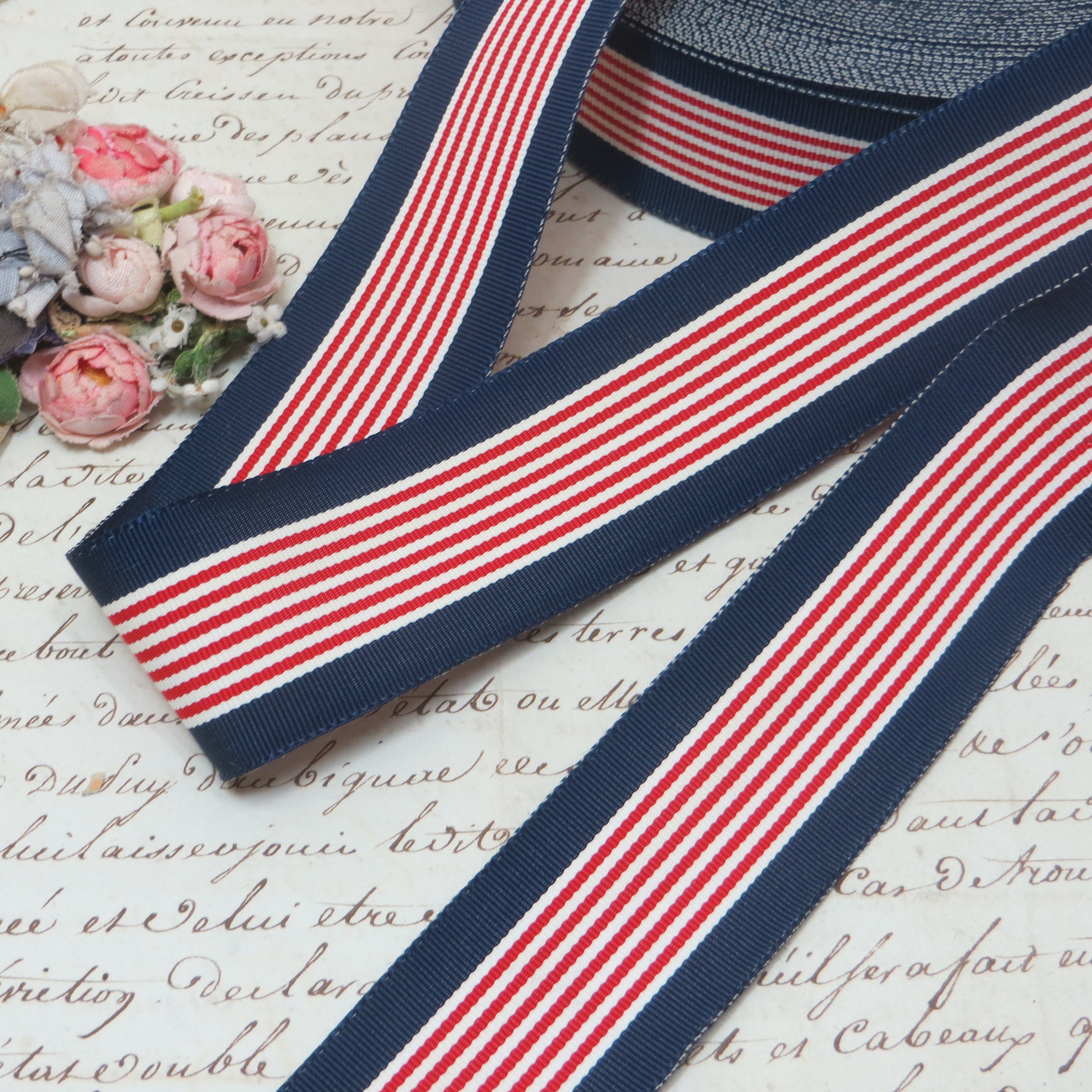 2 Yards RED WHITE BLUE Grosgrain Stripe Flag Ribbon Ruffle Cocarde Tag ...