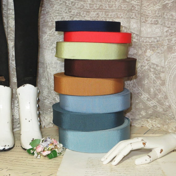 1y 7//8/" GREEN GROSGRAIN RIBBON NATURAL COTTON RAYON TRIM HAT FEDORA COCARDE DOLL