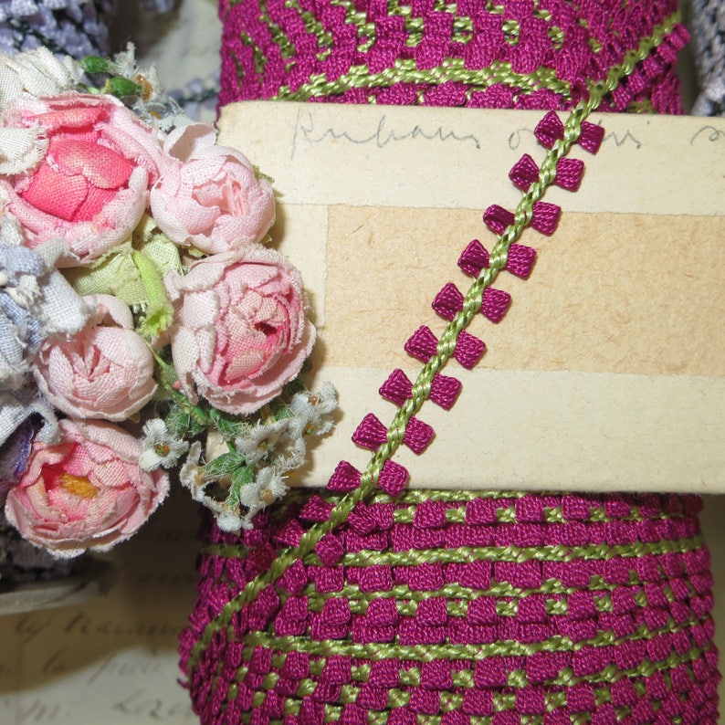 Vintage french rococo rosette flower ribbon trim ombre rose pink doll dress BTY