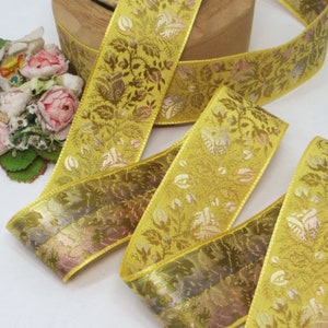 1y GOLDEN YELLOW JACQUARD Ribbon French Ribbon Flower Trim Vintage Honey Gold Wedding Antique Bow Hat Bouquet Rococo Ribbonwork handmade