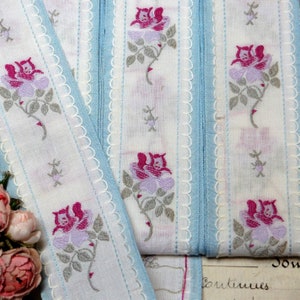 1y 100% Cotton VIOLET WHITE FLOWER Jacquard Ribbon tag: West Germany Edelweiss Scandinavian Trim French Roses Floral Millinery Hat Ribbon