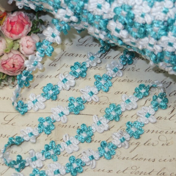 1y FRENCH CHENILLE ROCOCO TRIM NAVY BLUE ROSETTE VTG ANTQ RIBBON DOLL JACQUARD