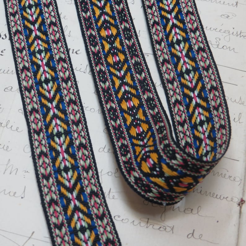 3y NAVY BLUE JACQUARD Ribbon Trim Tag Edelweiss Scandinavian Tribal Ethnic Trim American Indian Boho Gypsy Hippie Bohemian Brocade Fabric