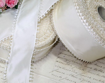 8 Yards 2.25" FRENCH Off WHITE PICOT Rayon Taffeta Ribbon, Wedding Dress Trim