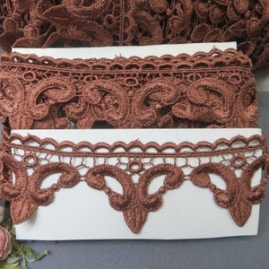 3y CHOCOLATE BROWN VENISE Lace Trim tags: Rayon Cotton Schiffli lace swag trim French Fleur de Lis Scalloped Edging Ribbon Lampshade Pillow
