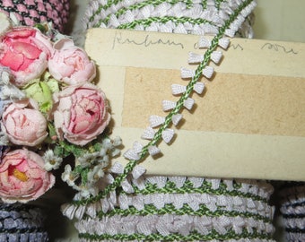 2 Yards BLUSH PINK GREEN Rococo Rosette Tab Trim 1/2" French Doll Dress Ribbon Dollhouse Venise Lace  Mokuba Ribbonwork