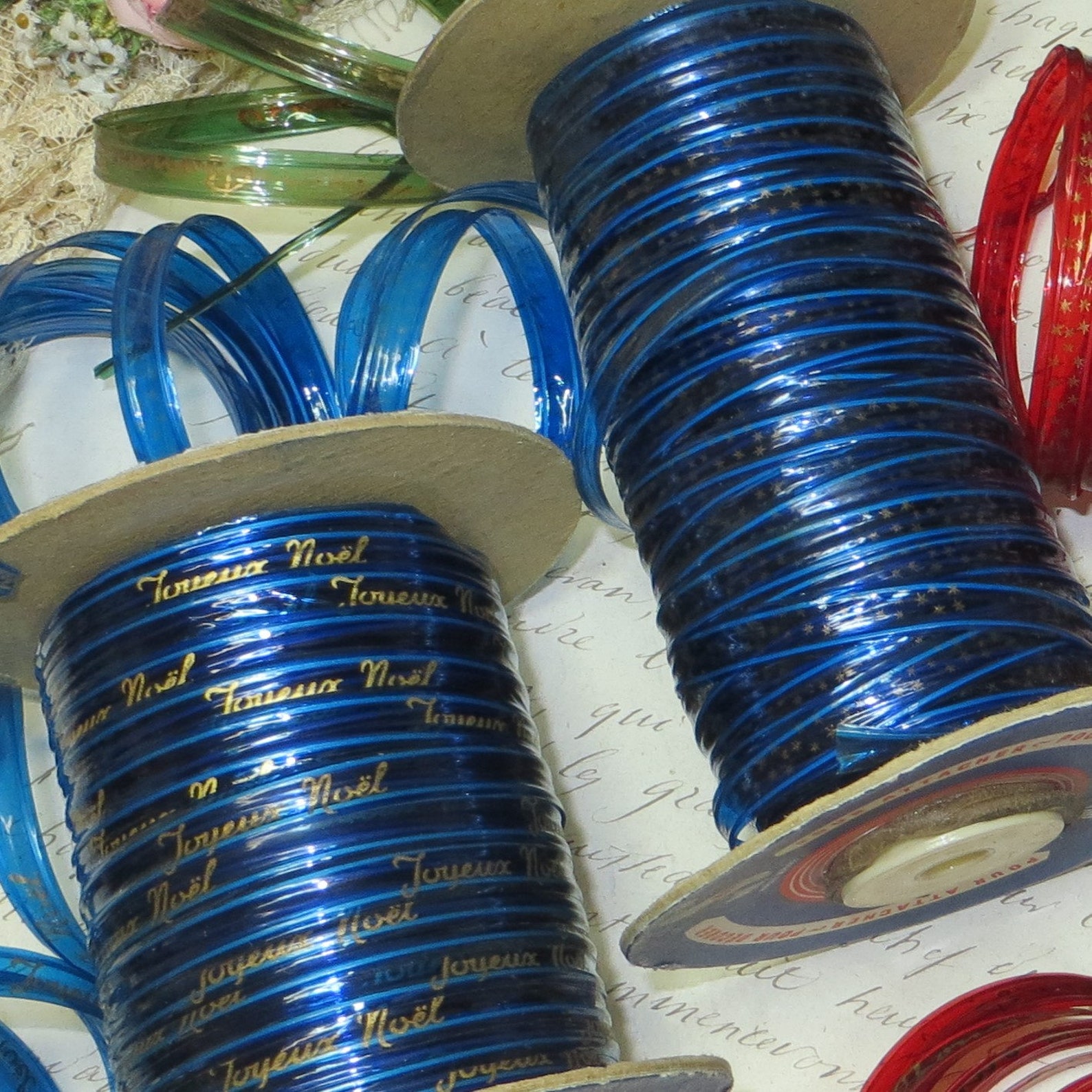 5y FRENCH BLUE STAR Cellophane Ribbon Trim Bonne Fete Gold Etsy