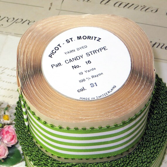 2 1//4/" VTG SWISS RAYON RIBBON CANDY STRIPE YELLOW WHITE TRIM FASCINATOR HAT FLWR