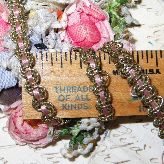 Vintage french rococo rosette flower ribbon trim ombre rose pink doll dress BTY