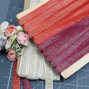 3y FRENCH METALLIC PLISSE Ribbon tag: Plum Plisse Ribbon White Plisse Ribbon Rust Doll Dress Ruched Trim Ribbonwork Rococo Trim Daily Braid