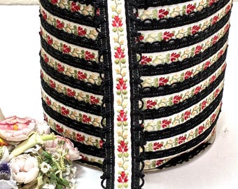 1 Roll 50yards BLACK FLOWER JACQUARD Picot Ribbon Trim Tag: Floral