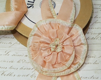 2y Peach MINT SILK OMBRE Ruffle Ribbon French Ruching Trim Doll Dress Ribbonwork Flower Cockade Flapper Cloche Hat Boudoir Slippers