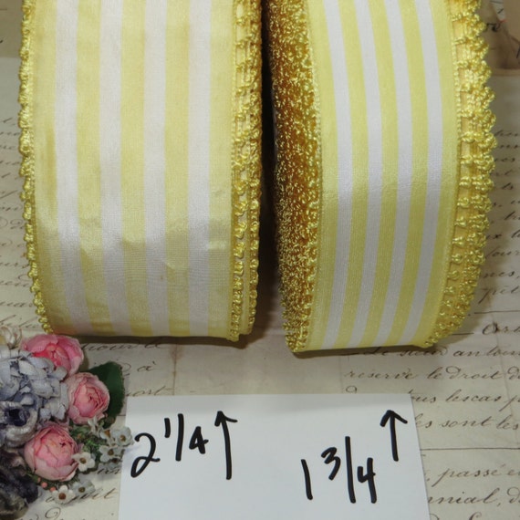 2 1//4/" VTG SWISS RAYON RIBBON CANDY STRIPE YELLOW WHITE TRIM FASCINATOR HAT FLWR