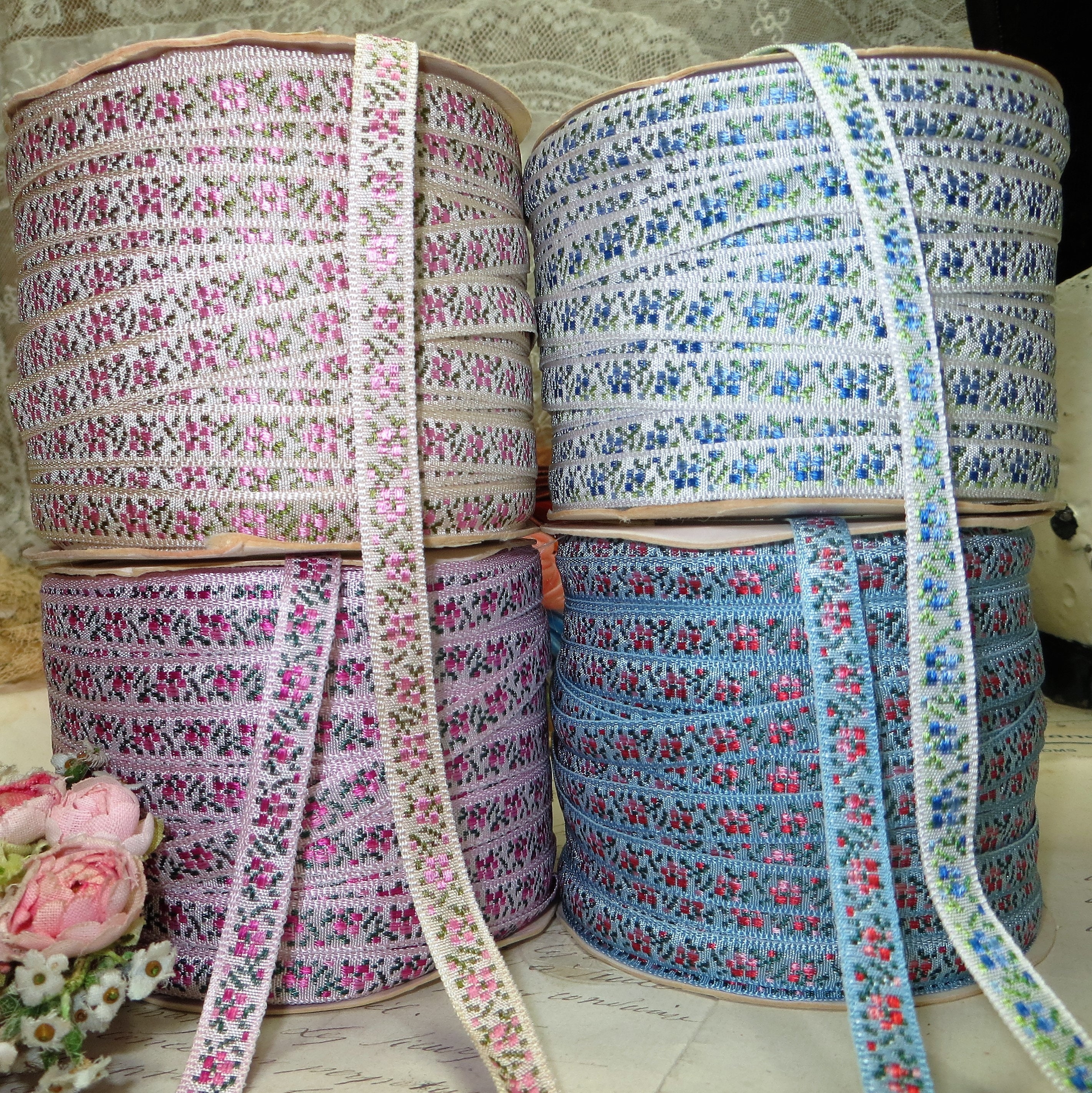 1y FRENCH PINK JACQUARD Ribbon tag 1/4 5/16 Etsy