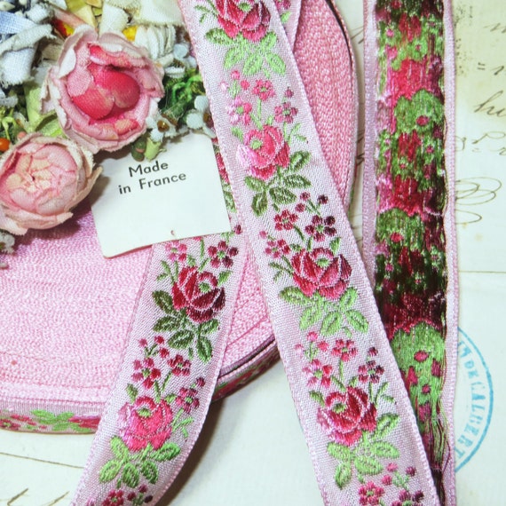 1y VTG 3//4/" MAUVE PINK OMBRE RIBBON TRIM BROCADE ROCOCO JACQUARD FRENCH DRESS