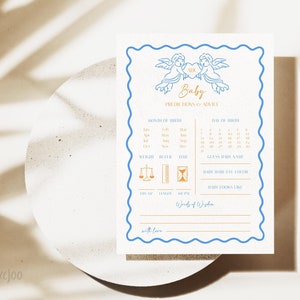 CUPIDO Previsioni e consigli per il baby shower per i genitori da modificare Modello di previsioni e consigli per il baby shower ondulato Angelo Cherubino Cupido