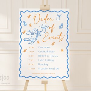 Modello ordine degli eventi CUPIDO / Cronologia del baby shower / Segno dell'ora del matrimonio / Ordine del giorno / Segno della sequenza temporale stampabile / Templett