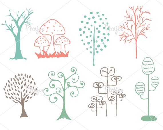 Baum Clipart Vektor Und Png Doodle Baum Etsy