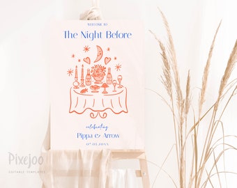 Wedding Welcome Sign, Night Before Wedding Sign, Hand Drawn Welcome Poster, Editable Welcome Template Sign, Whimsical Welcome Sign, JUNO