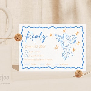 CUPID RSVP Card Template | Whimsical, Funky, Angel, Editable,Wavy | Wedding Reply Card | RSVP Wedding Card | Reply Card Instant Download