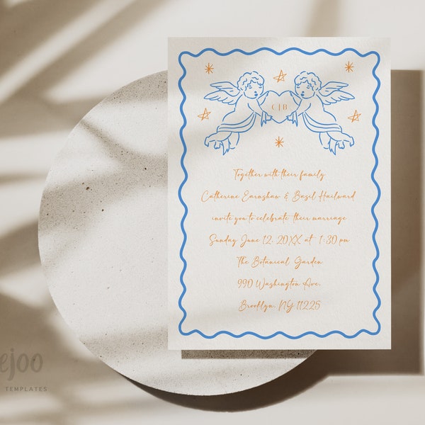 CUPID Wedding Invitation | Mobile Invite Template | Hand Drawn Illustrated Invitation | Change Color Wedding Invitation | Whimsical Funky