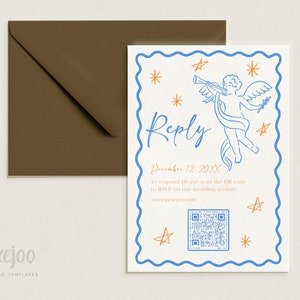 CUPID QR Code Response Card | Wavy qr code Card | Printable Enclosure Card | RSVP Online | Wedding rsvp Card Template | diy rsvp card