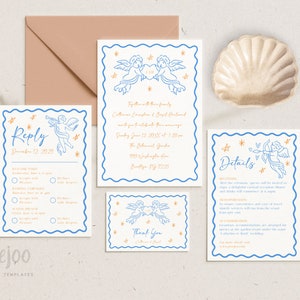 CUPID Wedding Invitation Suite with QR code | Whimsical Wedding Suite | Quirky Wedding Invitation | Hand Drawn Wedding | Editable RSVP Card