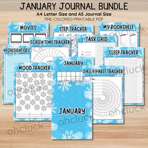 January Planner Pages Bundle | Cozy Winter Monthly Journal | Mood, Sleep, Habit & Task Grid | Printable PDF (A5 and A4 Size)
