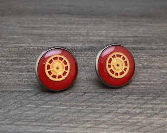 Steampunk stud earrings, Watch stud earrings, Watch Parts stud earrings, Stud earrings, Gears stud earrings, Nestre, Nestre