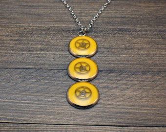 Steampunk pendant, Steampunk necklace, Watch pendant, Watch Parts pendant, Watch parts necklace, yellow pendant, Round pendant